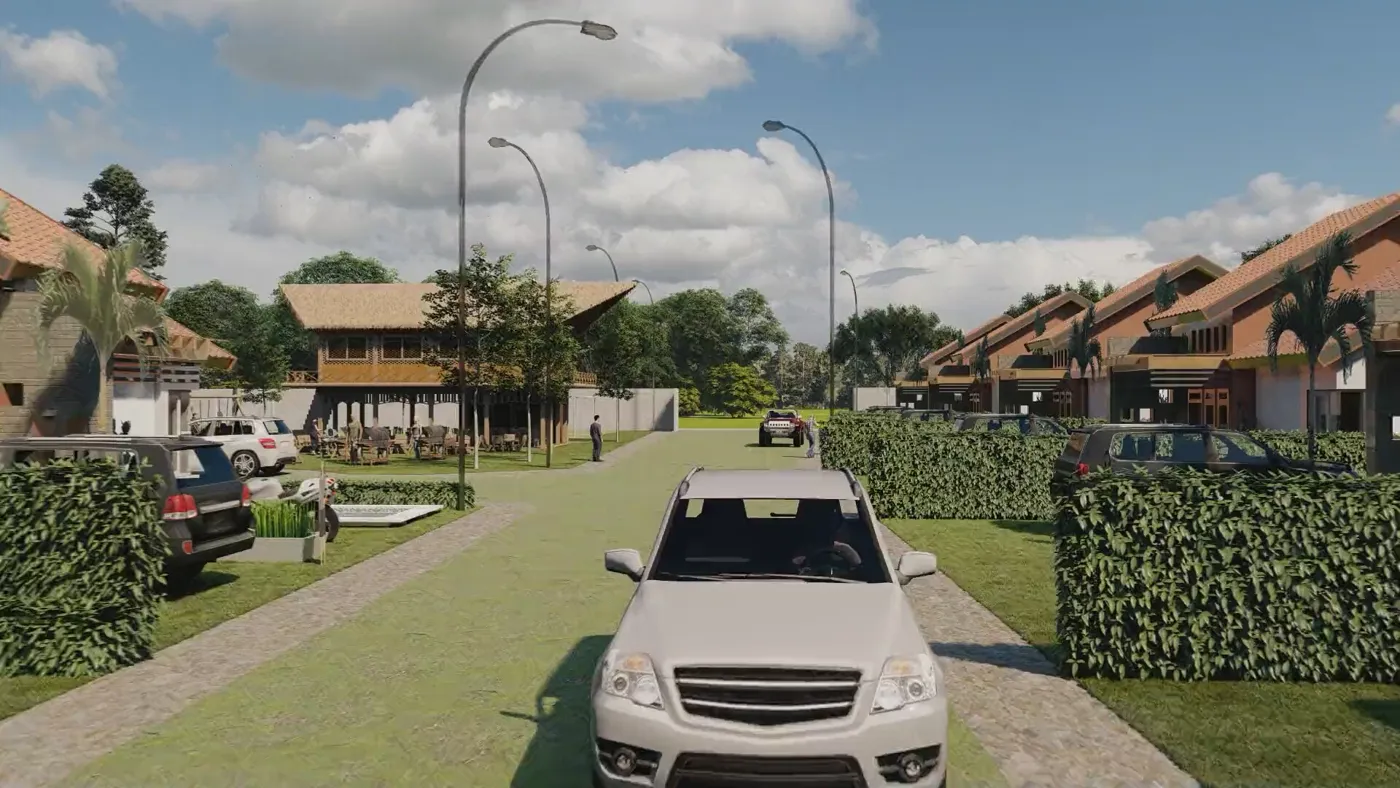 Render 3D de una calle interna del condominio