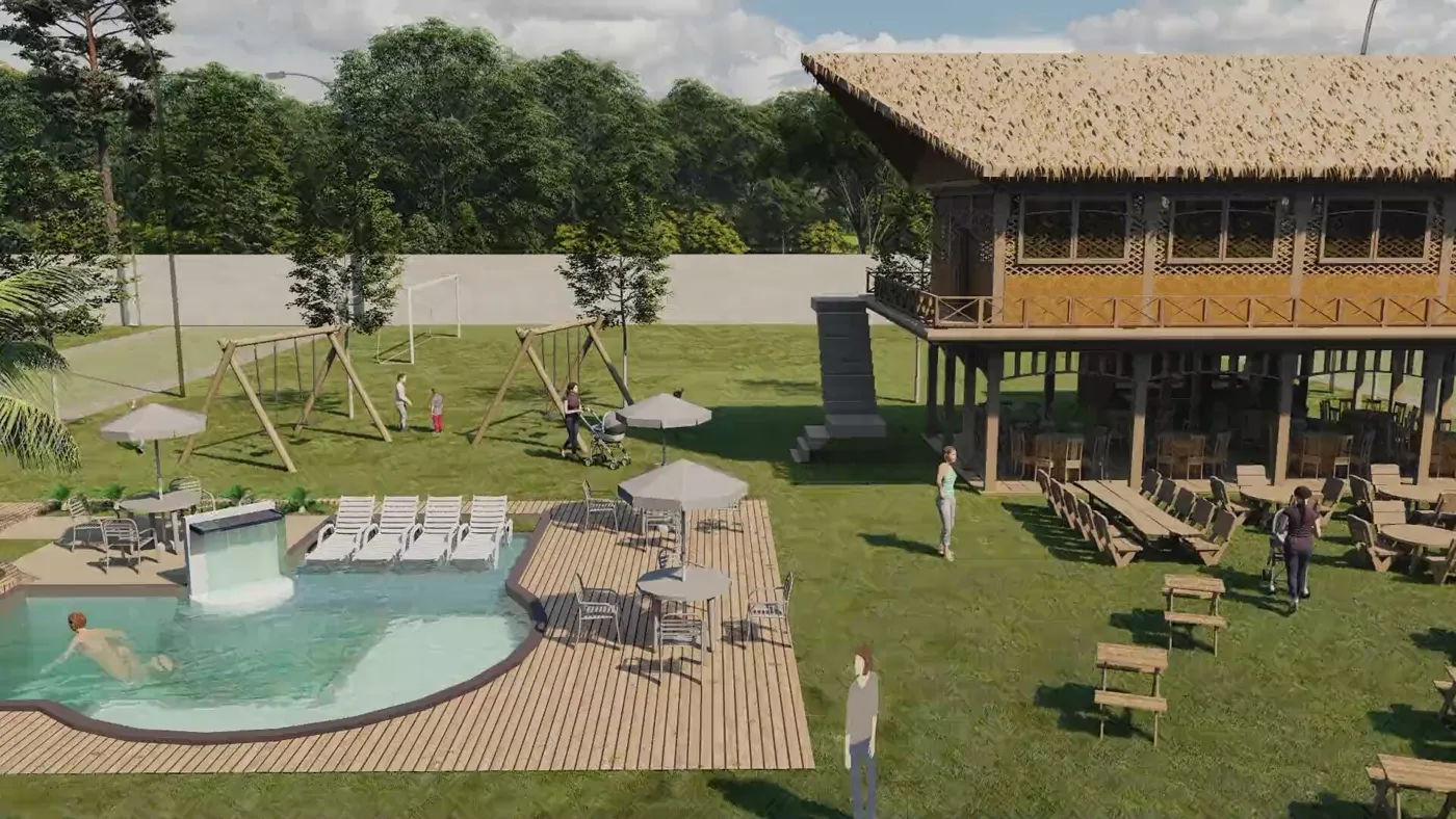 Render 3D de la piscina del club house